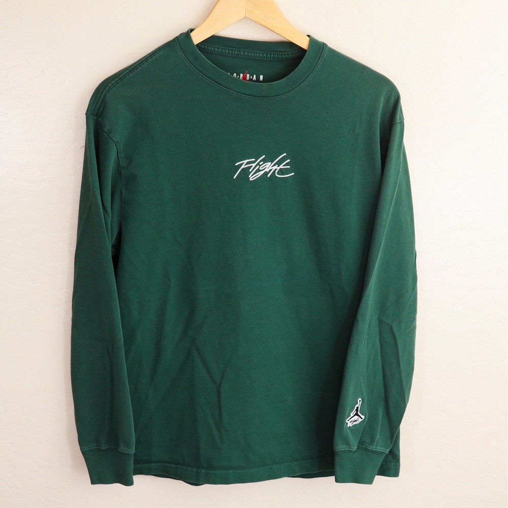 Jordan Flight Long Sleeve T Shirt Men's Green Crew‎ Neck Basketball Size M